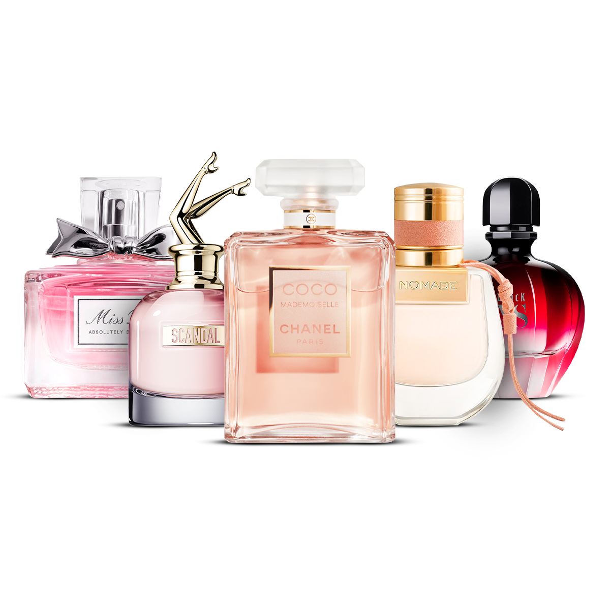 Zestaw 5 Perfum – Miss Dior Absolutely Blooming, Scandal, Coco Mademoiselle, Nomade i Black XS [100 ml každý]