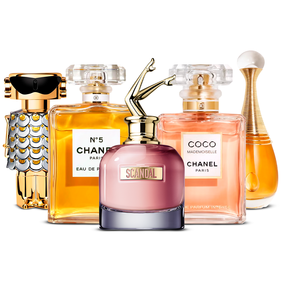 Zestaw 5 Perfum – Fame, Chanel Nº5, Scandal, Coco Mademoiselle i J'adore [100 ml každý]